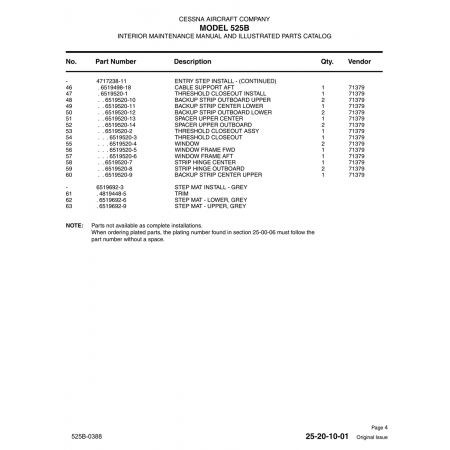 6519520-14 — Spacer Upper Outboard for Cessna 525B