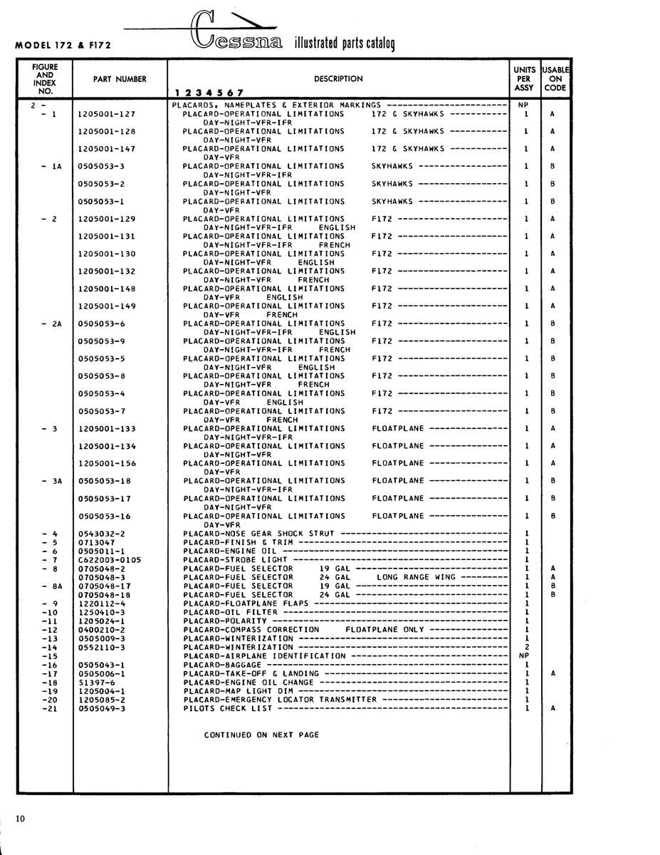 Aviation Part 1205001-134 for Cessna 172 Skyhawk Aircraft