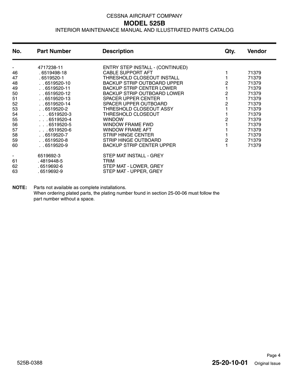 Step Mat 6519692-9 for Cessna 525 Aircraft