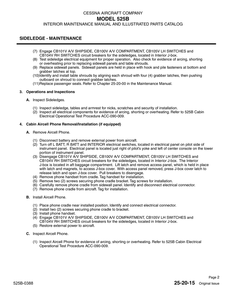 Electrical Operational Test Procedure ACC-090-009 for Cessna 525 Aircraft