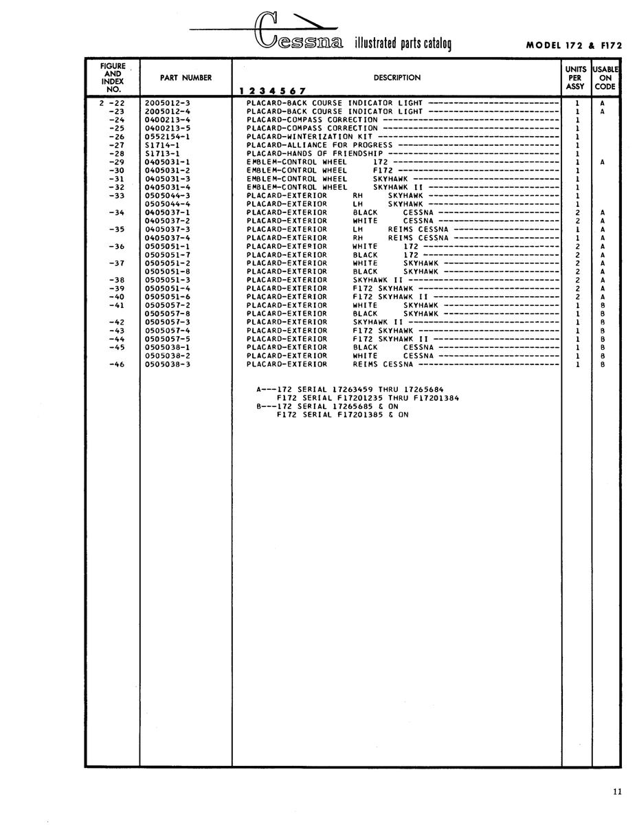 Aviation Part 0505044-3 for Cessna 172 Skyhawk Aircraft