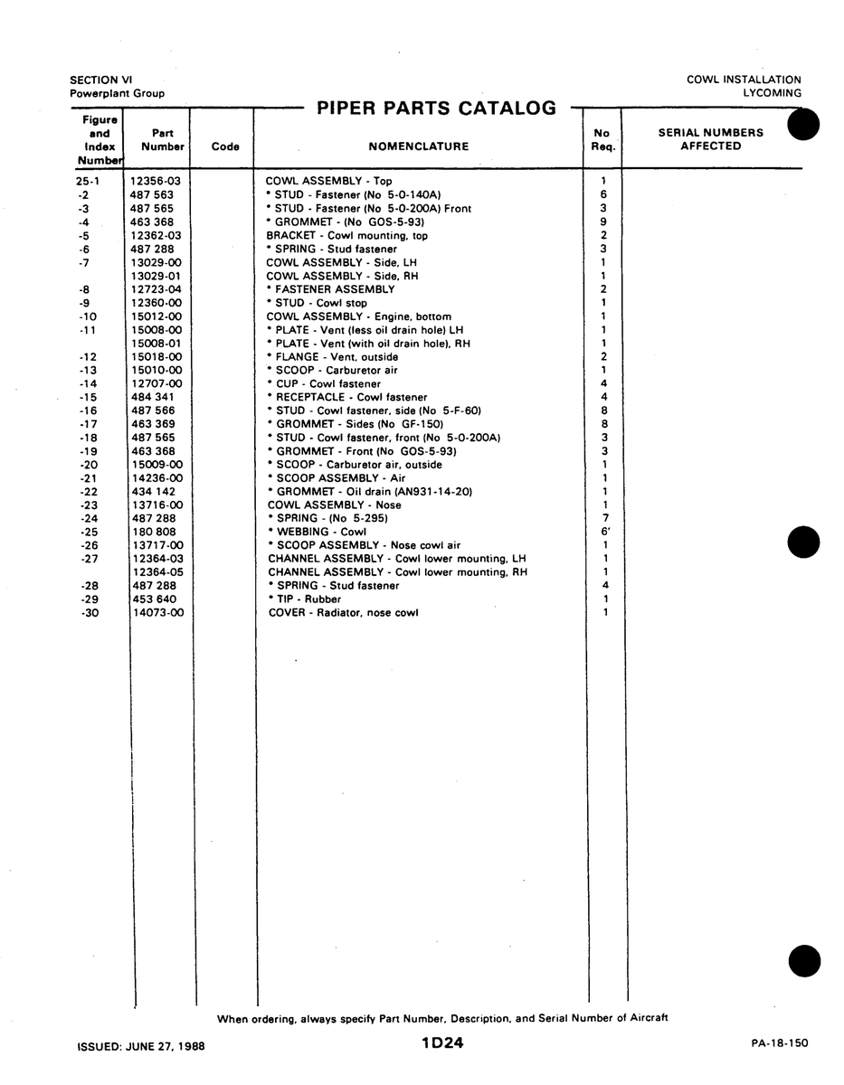 Aviation Part 12362-03 for Piper PA-18-150 Aircraft