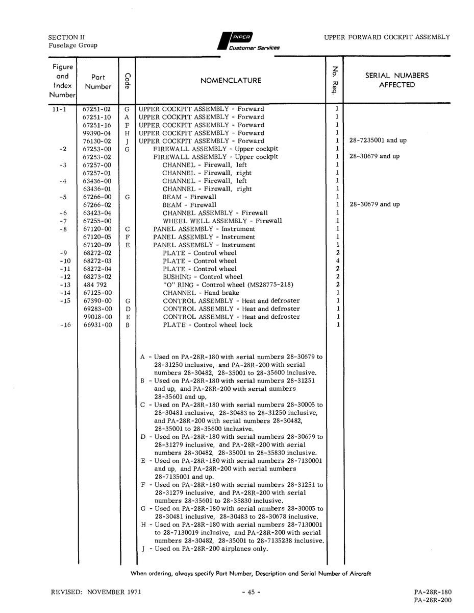 Aviation Part 66931-00 for Piper PA-28 Cherokee Aircraft