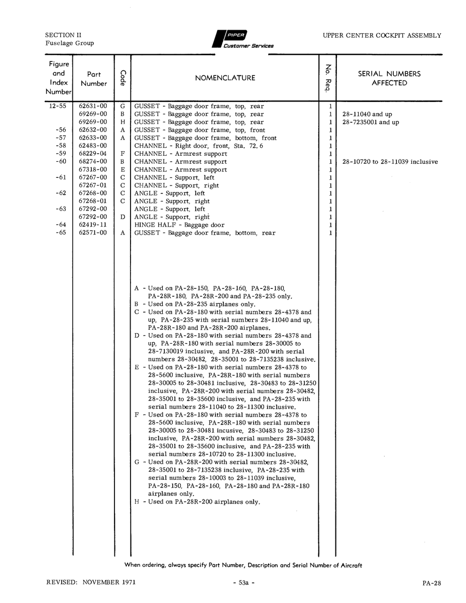 Aviation Part 68229-04 for Piper PA-28 Cherokee Aircraft