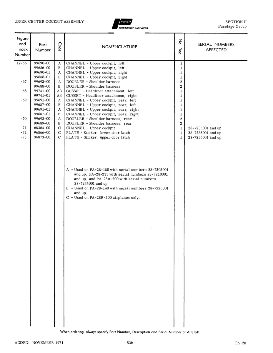 Aviation Part 99741-00 for Piper PA-28 Cherokee Aircraft
