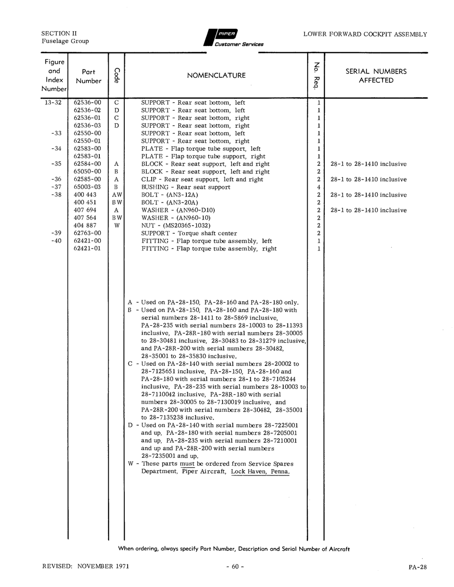 Aviation Part 62536-00 for Piper PA-28 Cherokee Aircraft