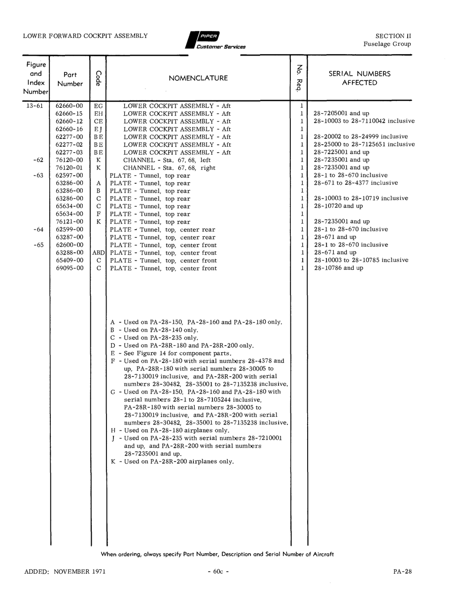 Aviation Part 62600-00 for Piper PA-28 Cherokee Aircraft