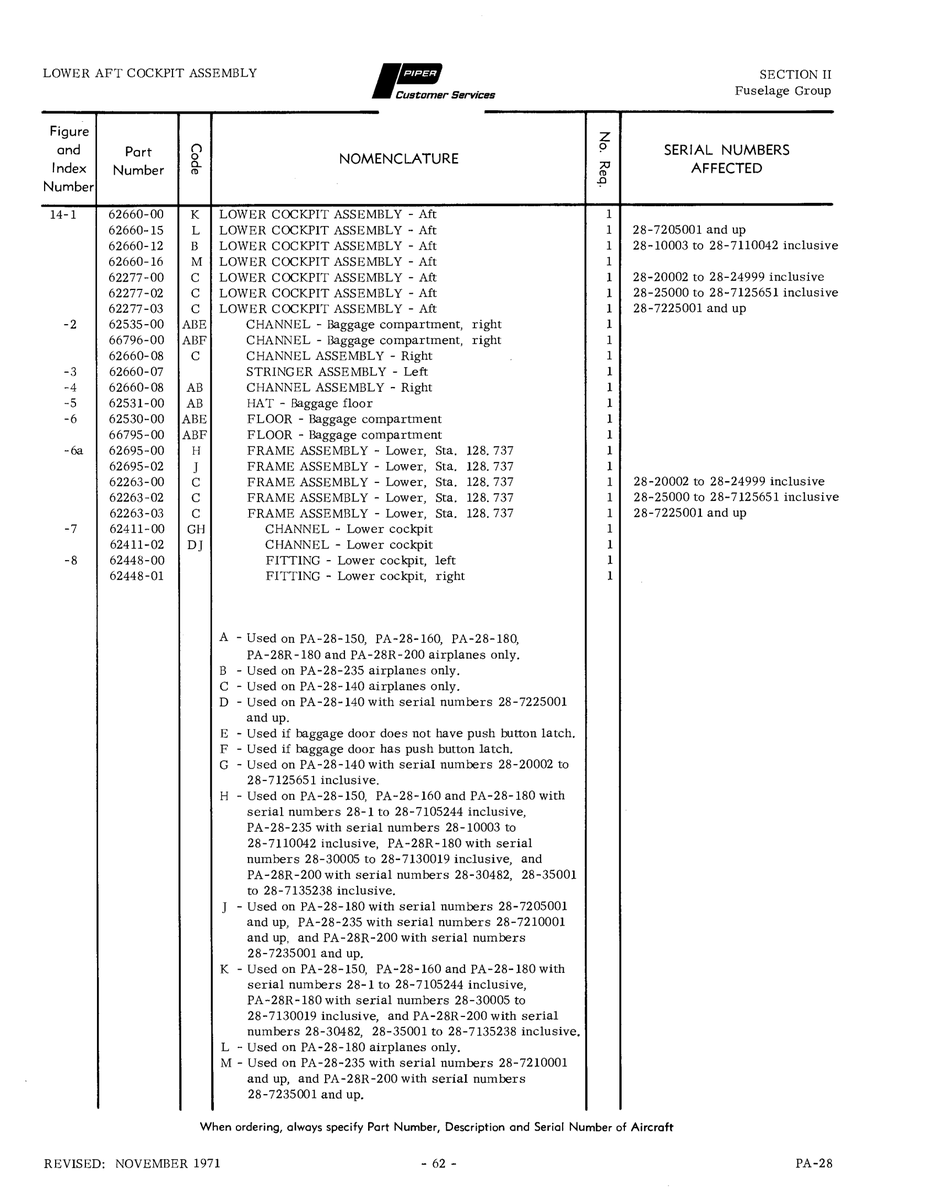 Aviation Part 62263-00 for Piper PA-28 Cherokee Aircraft