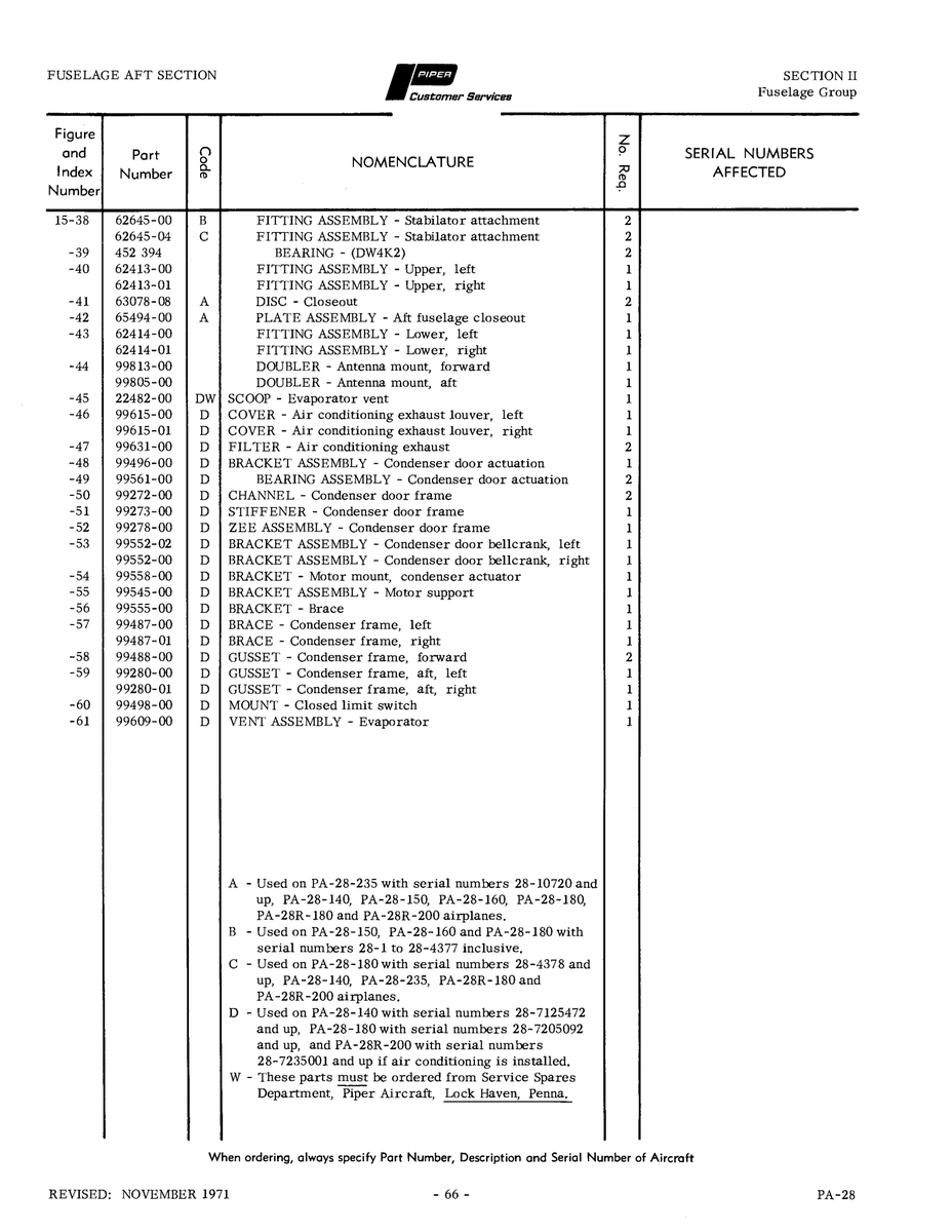 Aviation Part 99488-00 for Piper PA-28 Cherokee Aircraft