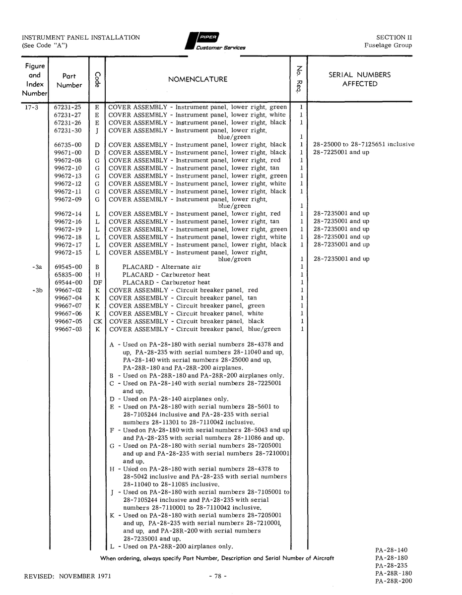 Aviation Part 99672-12 for Piper PA-28 Cherokee Aircraft