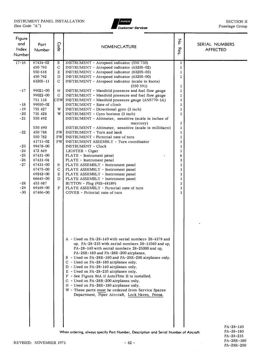 Aviation Part 99478-00 for Piper PA-28 Cherokee Aircraft