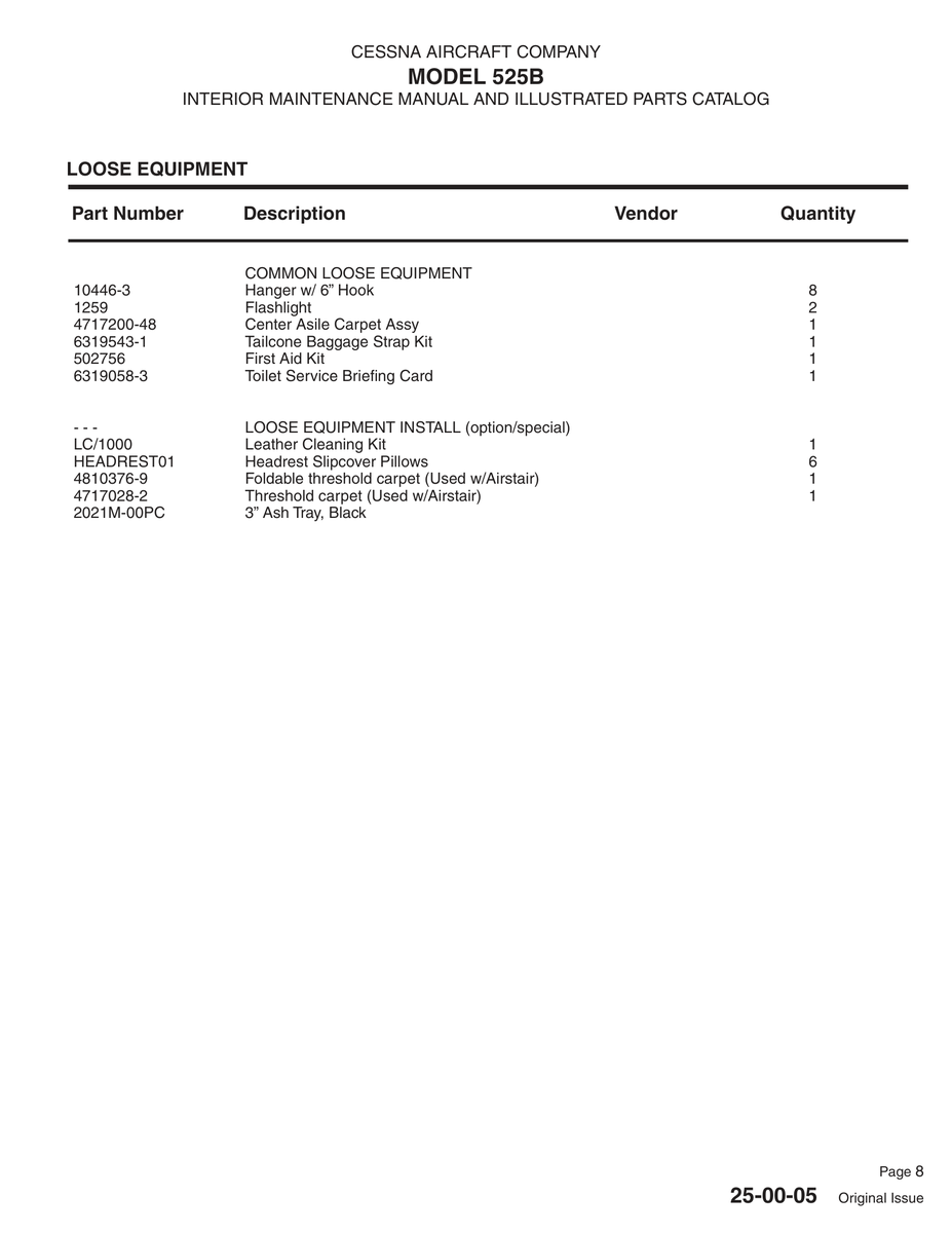 Aviation Part 6319543-1 for Cessna 525B Aircraft