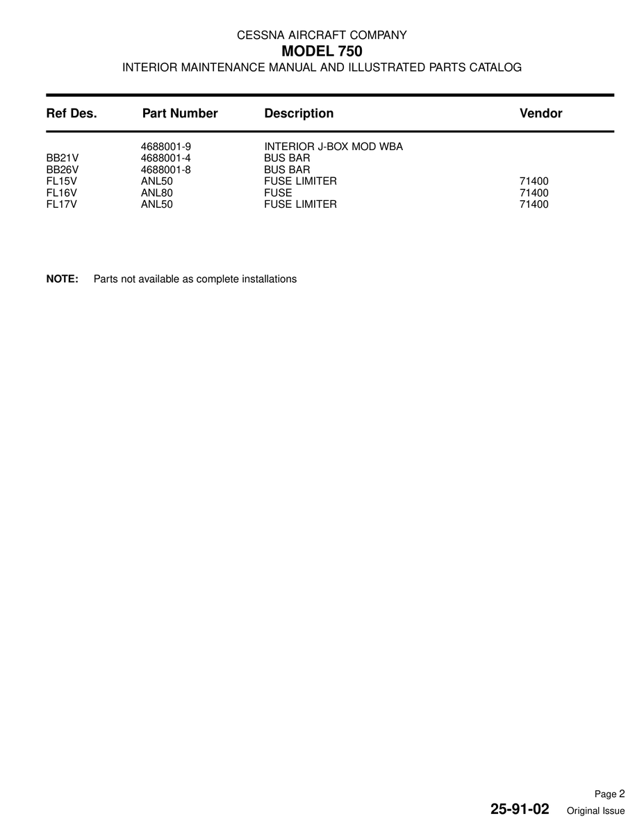 Aviation Part 4688001-4 for Cessna 750 Aircraft