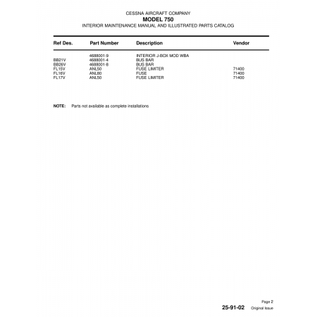 Aviation Part (4688001-8) — Cessna 750 Aviation Part (4688001-8) — Cessna 750