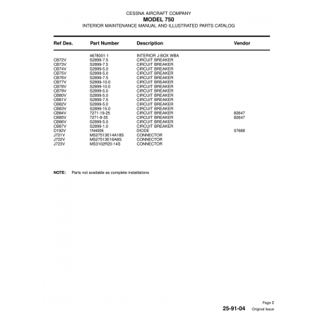 Aviation Part (7271-19-25) — Cessna 750 Aviation Part (7271-19-25) — Cessna 750