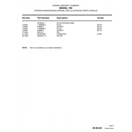 Aviation Part (SP156V) — Cessna 750