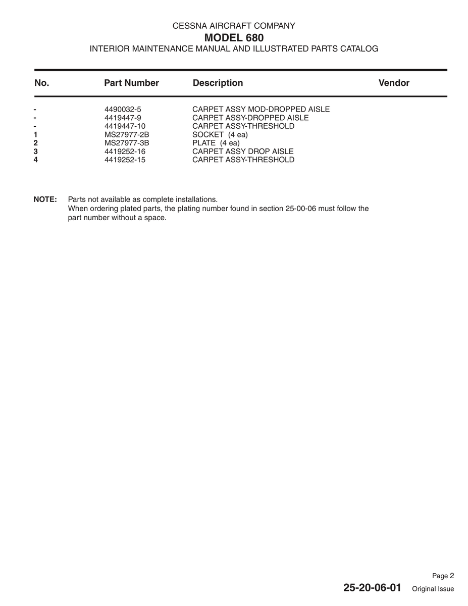 Aviation Part 4419447-9 for Cessna 680 Aircraft