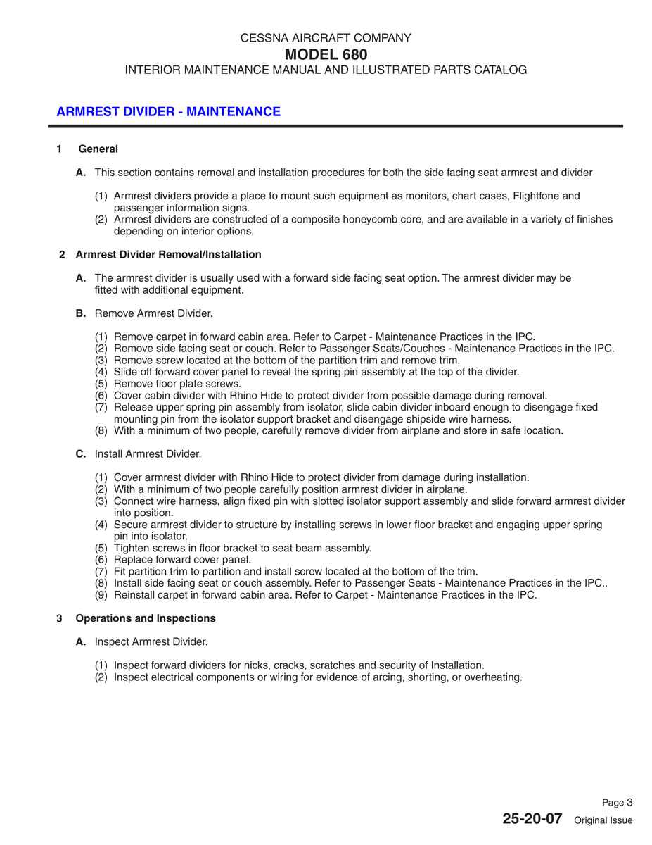 Original Issue 25-20-07 for Cessna 680 Aircraft