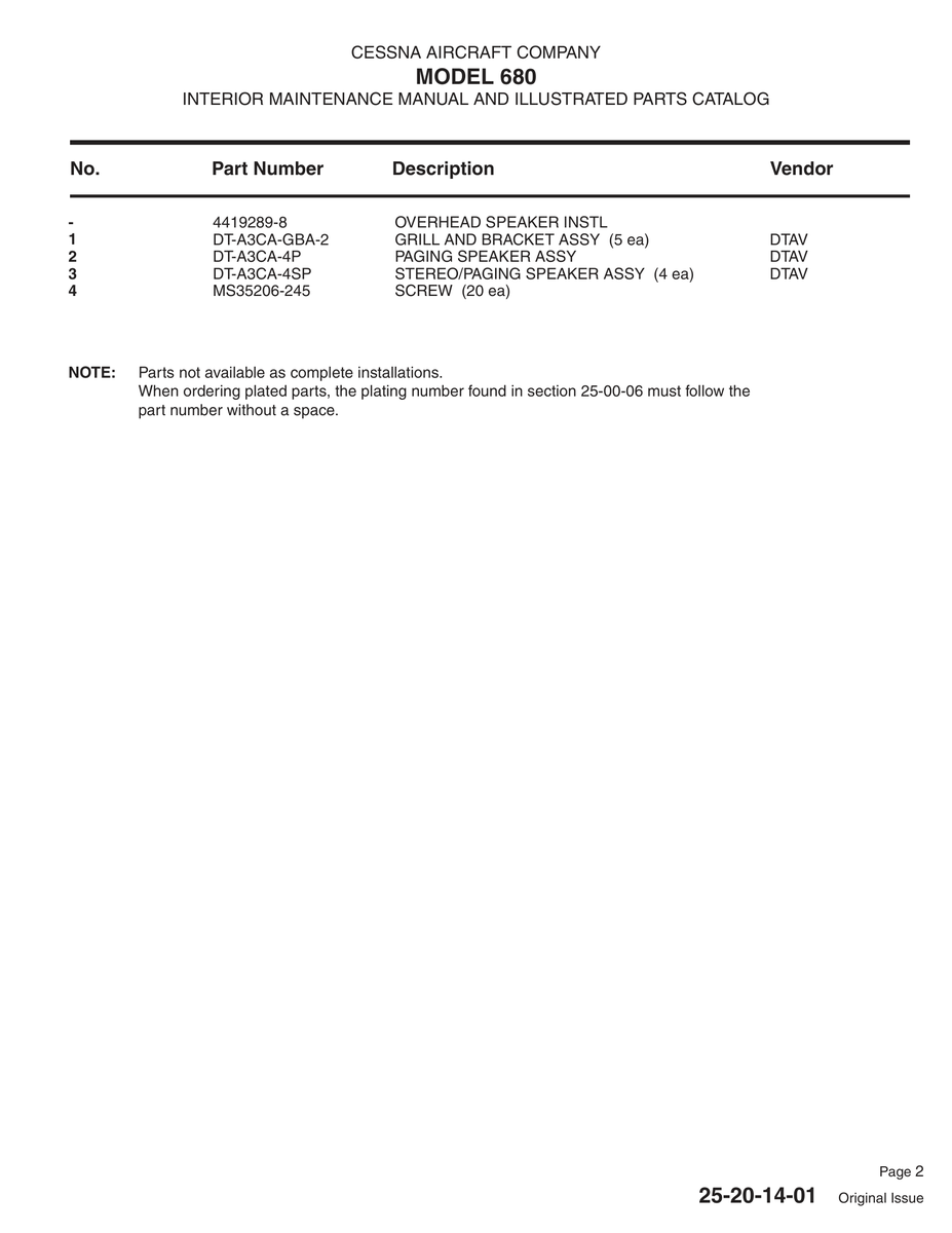 Aviation Part 4419289-8 for Cessna 680 Aircraft