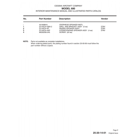 Aviation Part (DT-A3CA-4SP) — Cessna 680 Aviation Part (DT-A3CA-4SP) — Cessna 680