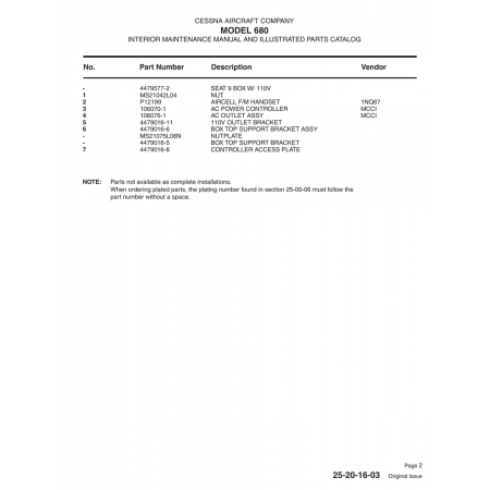 Aviation Part (4479016-5) — Cessna 680 Aviation Part (4479016-5) — Cessna 680