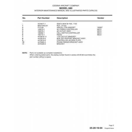 Aviation Part (106082-1) — Cessna 680 Aviation Part (106082-1) — Cessna 680