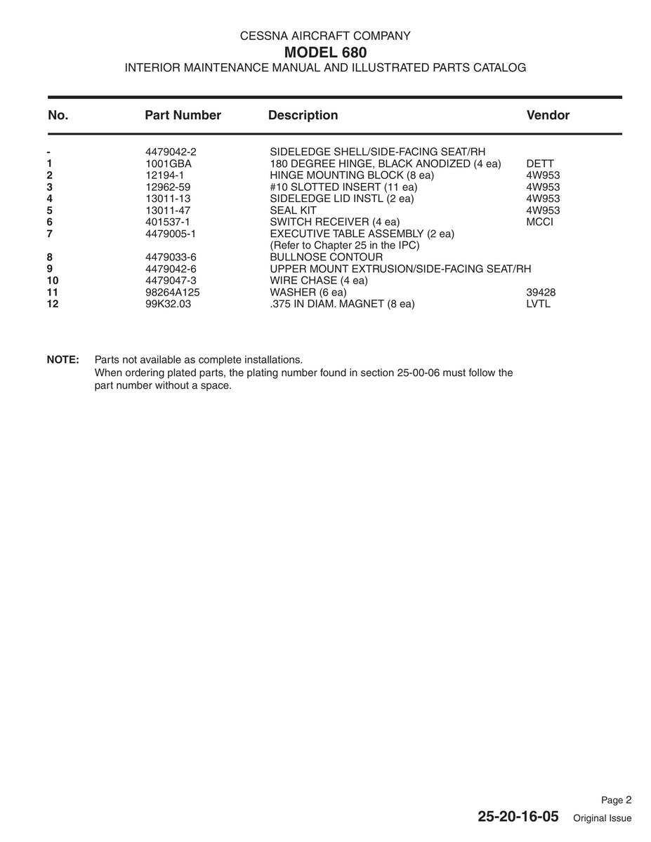 Aviation Part 4479047-3 for Cessna 680 Aircraft