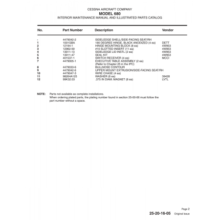 Aviation Part (98264A125) — Cessna 680 Aviation Part (98264A125) — Cessna 680