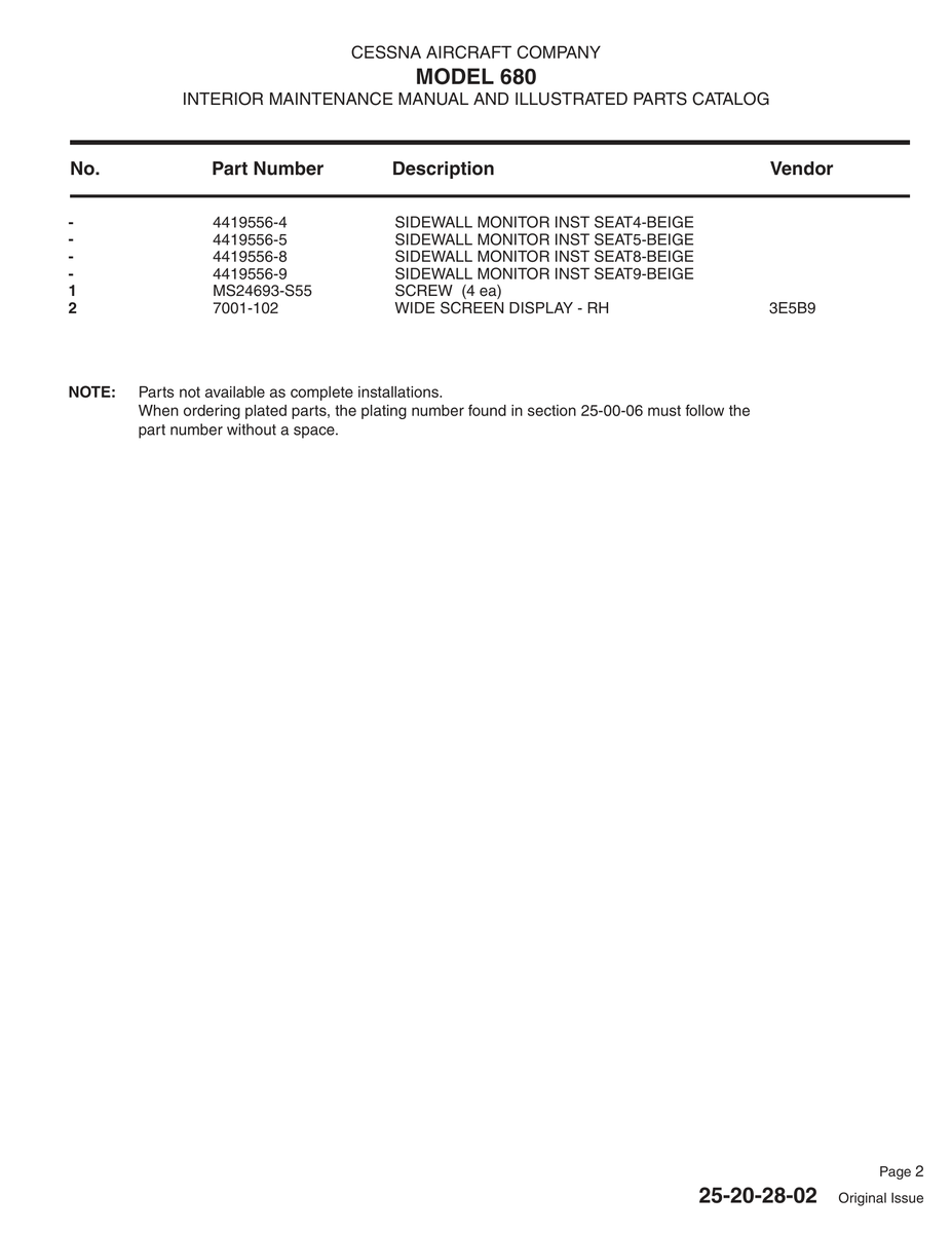 Aviation Part 4419556-5 for Cessna 680 Aircraft