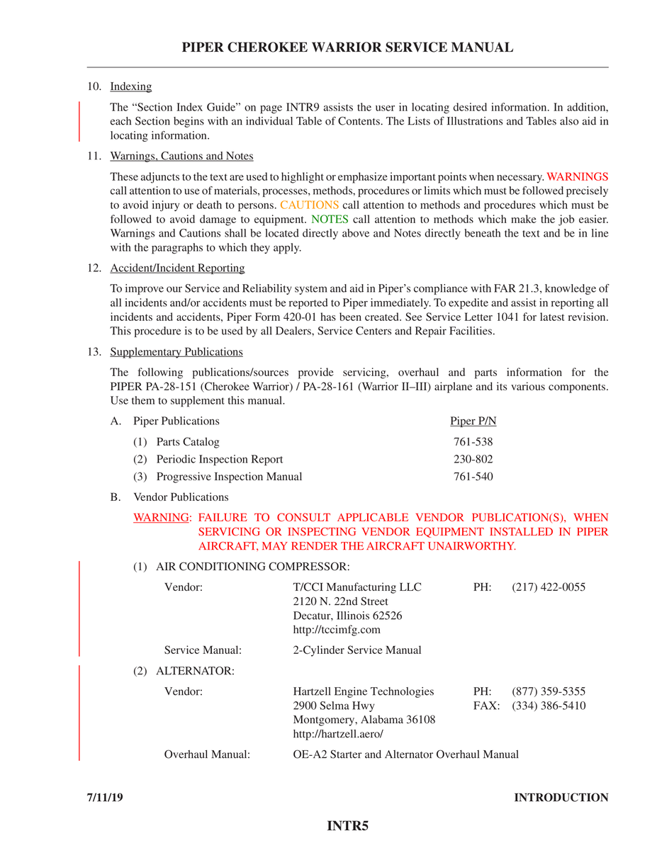 Aviation Part 761-538 for Piper PA-28-161 Aircraft