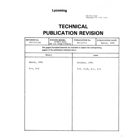 Lycoming O-540-A Parts Catalog (PC-115-1)