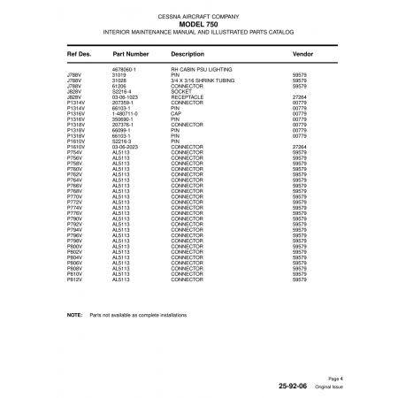 Aviation Part (P806V) — Cessna 750 Aviation Part (P806V) — Cessna 750