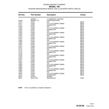 Aviation Part (J749V) — Cessna 750