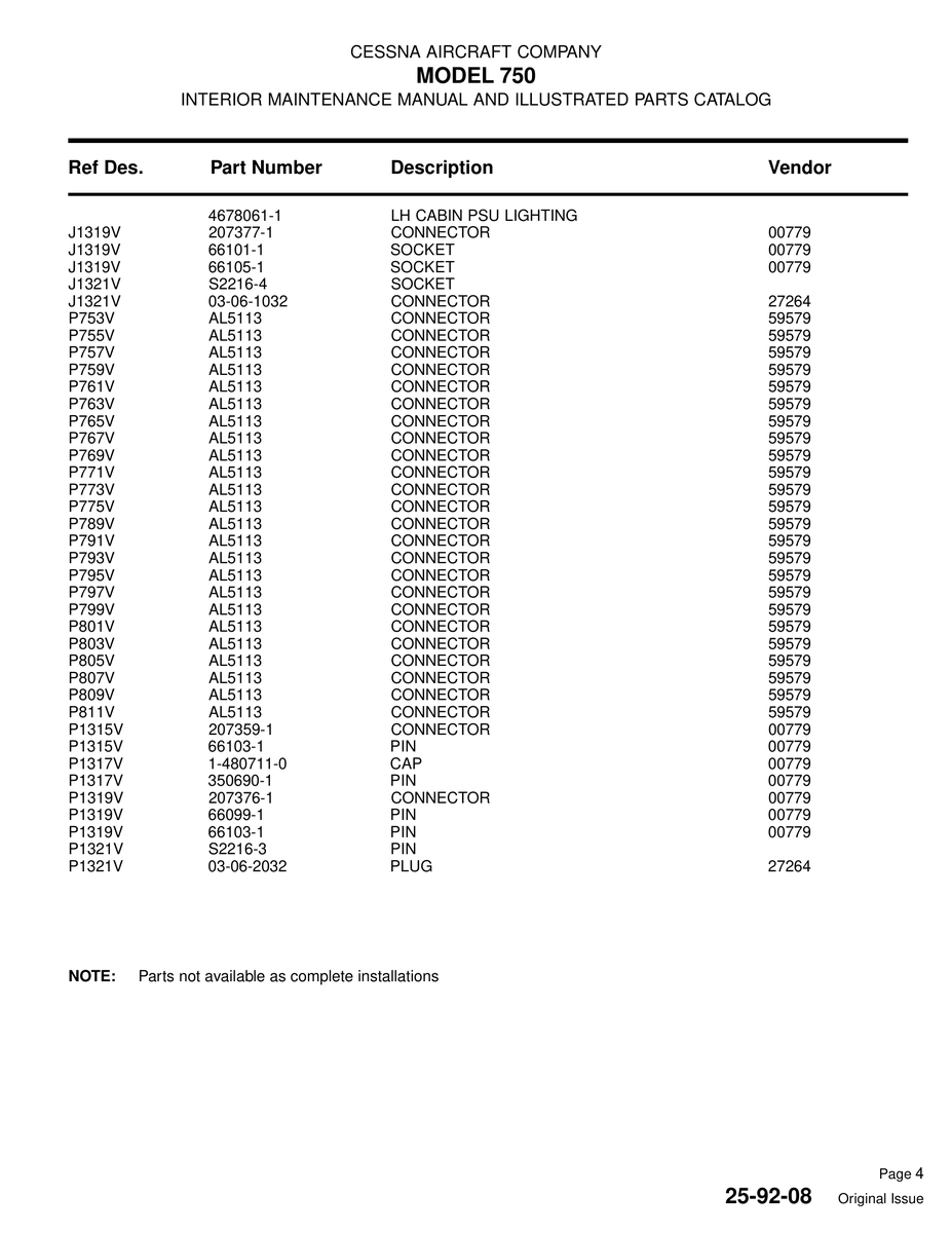 Aviation Part P803V for Cessna 750 Aircraft