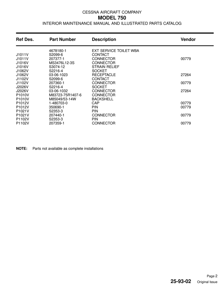 Aviation Part 207360-1 for Cessna 750 Aircraft