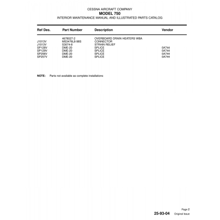Aviation Part (SP256V) — Cessna 750 Aviation Part (SP256V) — Cessna 750