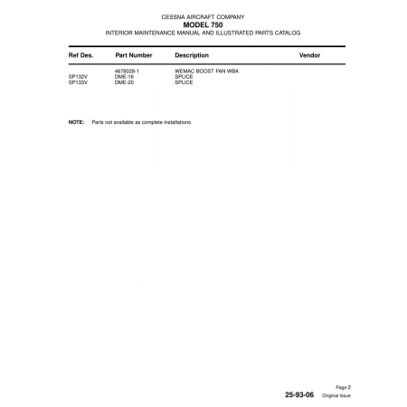 Aviation Part (SP133V) — Cessna 750