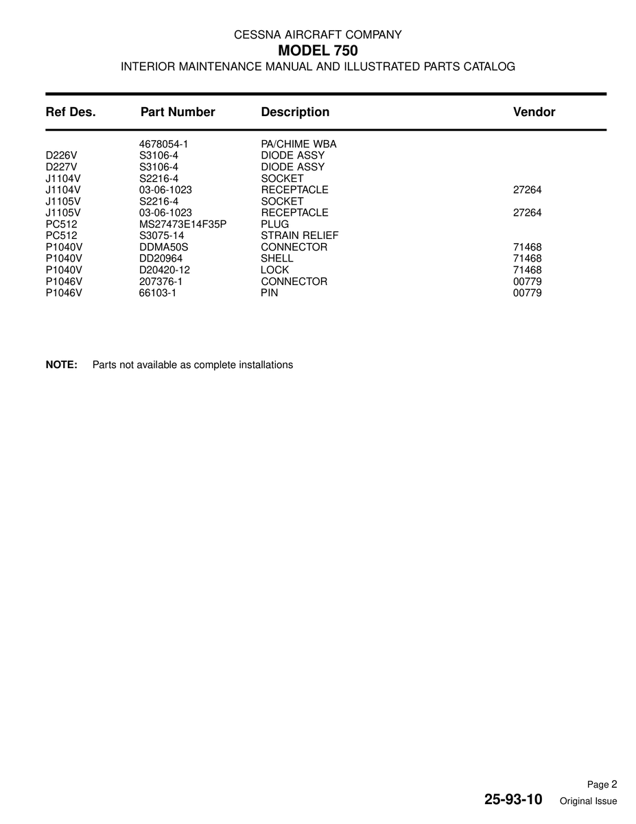 Aviation Part DD20964 for Cessna 750 Aircraft