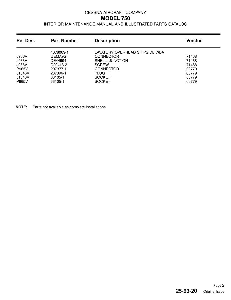Aviation Part 207396-1 for Cessna 750 Aircraft