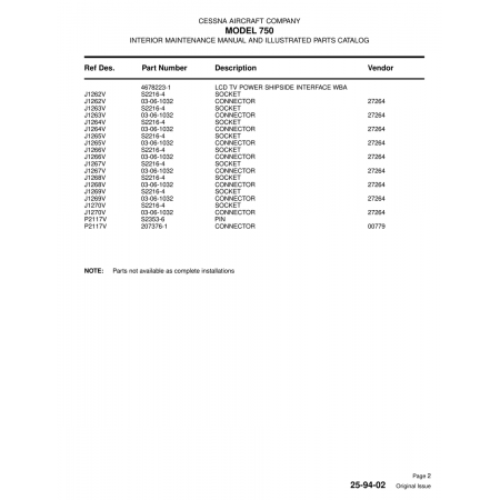 Aviation Part (P2117V) — Cessna 750 Aviation Part (P2117V) — Cessna 750