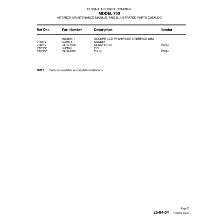 Aviation Part (J1420V) — Cessna 750