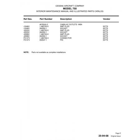 Aviation Part (P2137V) — Cessna 750 Aviation Part (P2137V) — Cessna 750