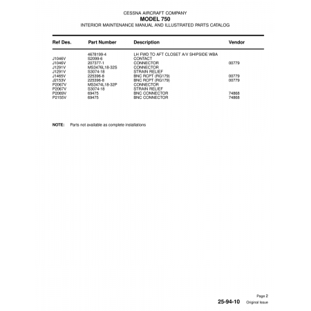 Aviation Part (P2067V) — Cessna 750 Aviation Part (P2067V) — Cessna 750