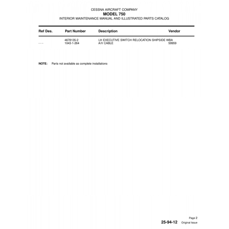 Aviation Part (1043-1-264) — Cessna 750 Aviation Part (1043-1-264) — Cessna 750