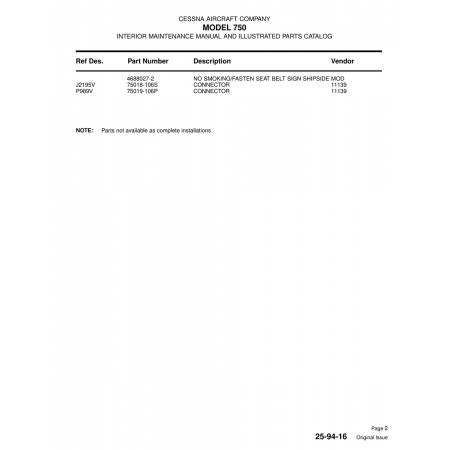 Aviation Part (J2195V) — Cessna 750 Aviation Part (J2195V) — Cessna 750