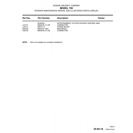 Aviation Part (P2075V) — Cessna 750 Aviation Part (P2075V) — Cessna 750