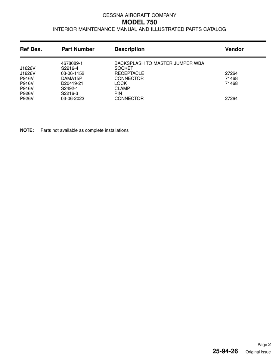 Aviation Part D20419-21 for Cessna 560XL Aircraft