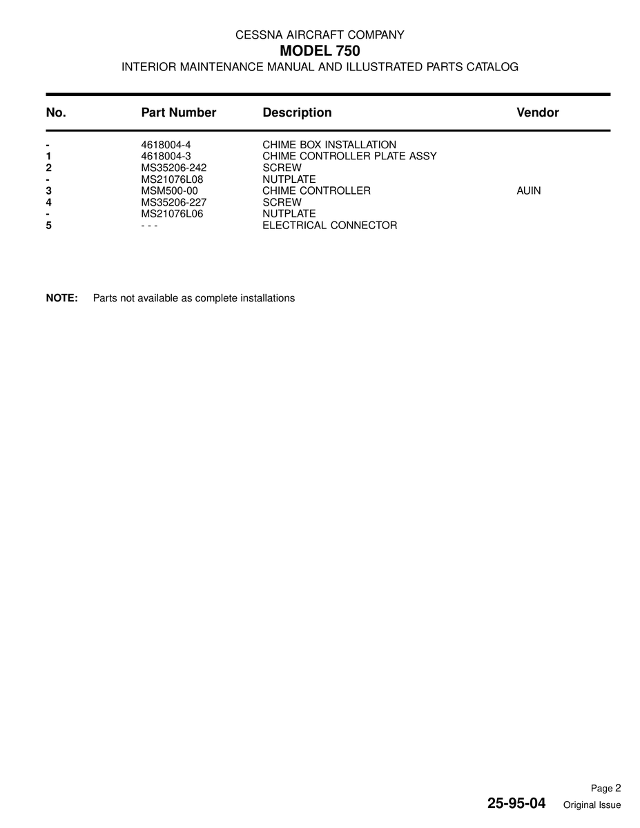 Aviation Part 4618004-4 for Cessna 750 Aircraft