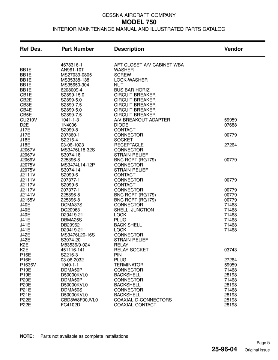 Aviation Part D50000KVL0 for Cessna 750 Aircraft