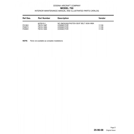 Aviation Part (P2267V) — Cessna 750 Aviation Part (P2267V) — Cessna 750